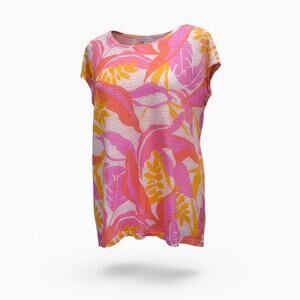 C&C California Top Womens XL 100% Linen Floral Tropical Colorful Resortwear